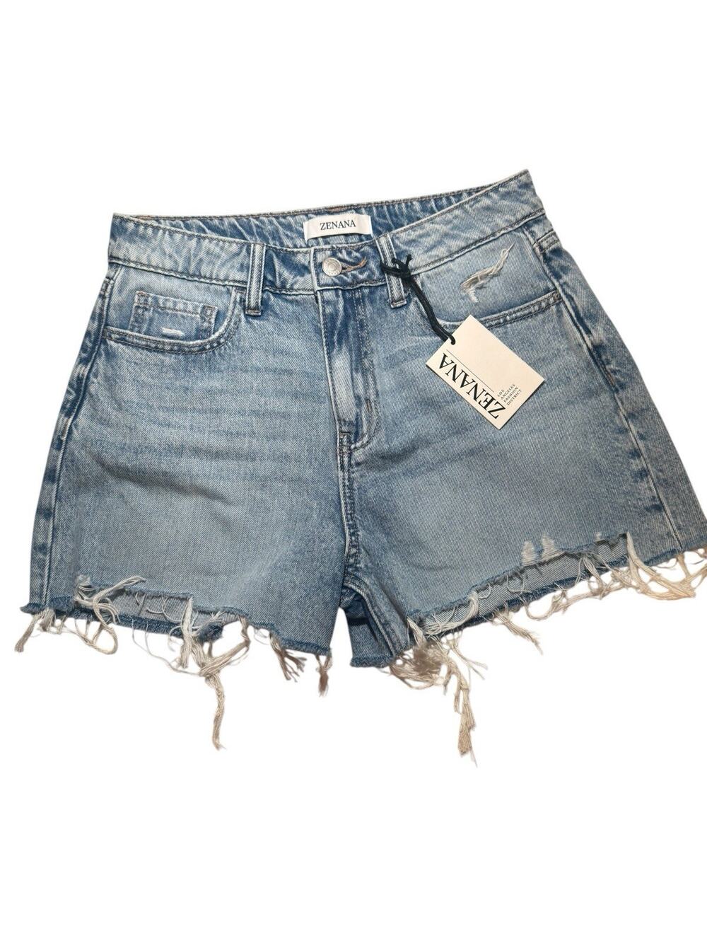NWT Zenana Lola Distressed Cut Off Denim Shorts 100% Cotton 3” High Rise Medium